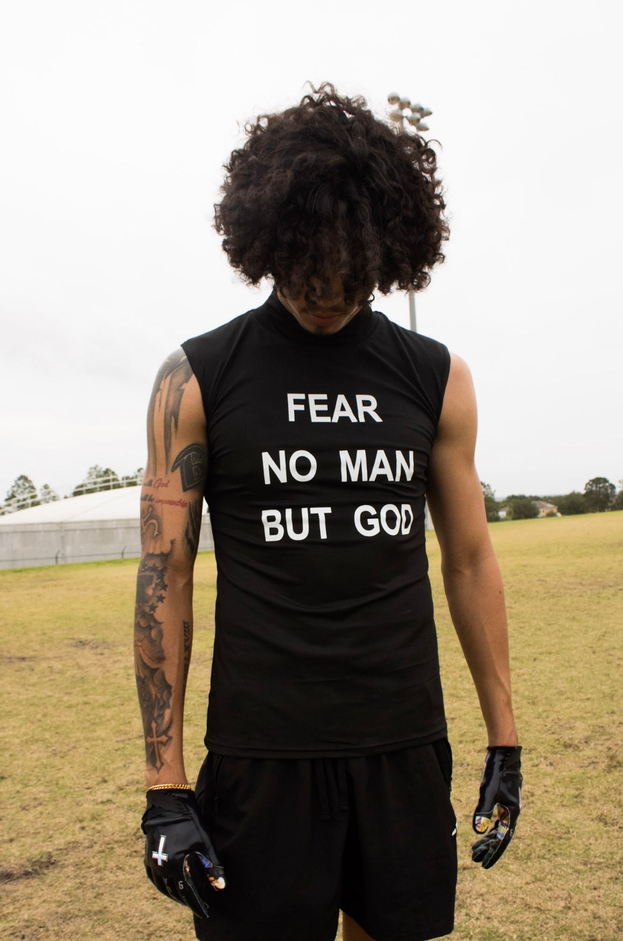 "Fear No Man But God" High Collar Sleeveless Compression Shirt