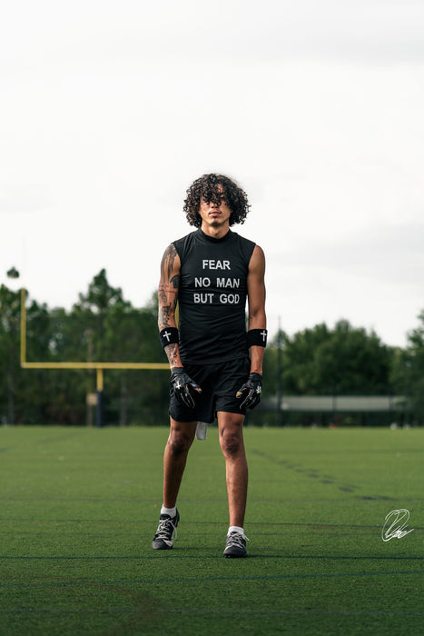 "Fear No Man But God" High Collar Sleeveless Compression Shirt