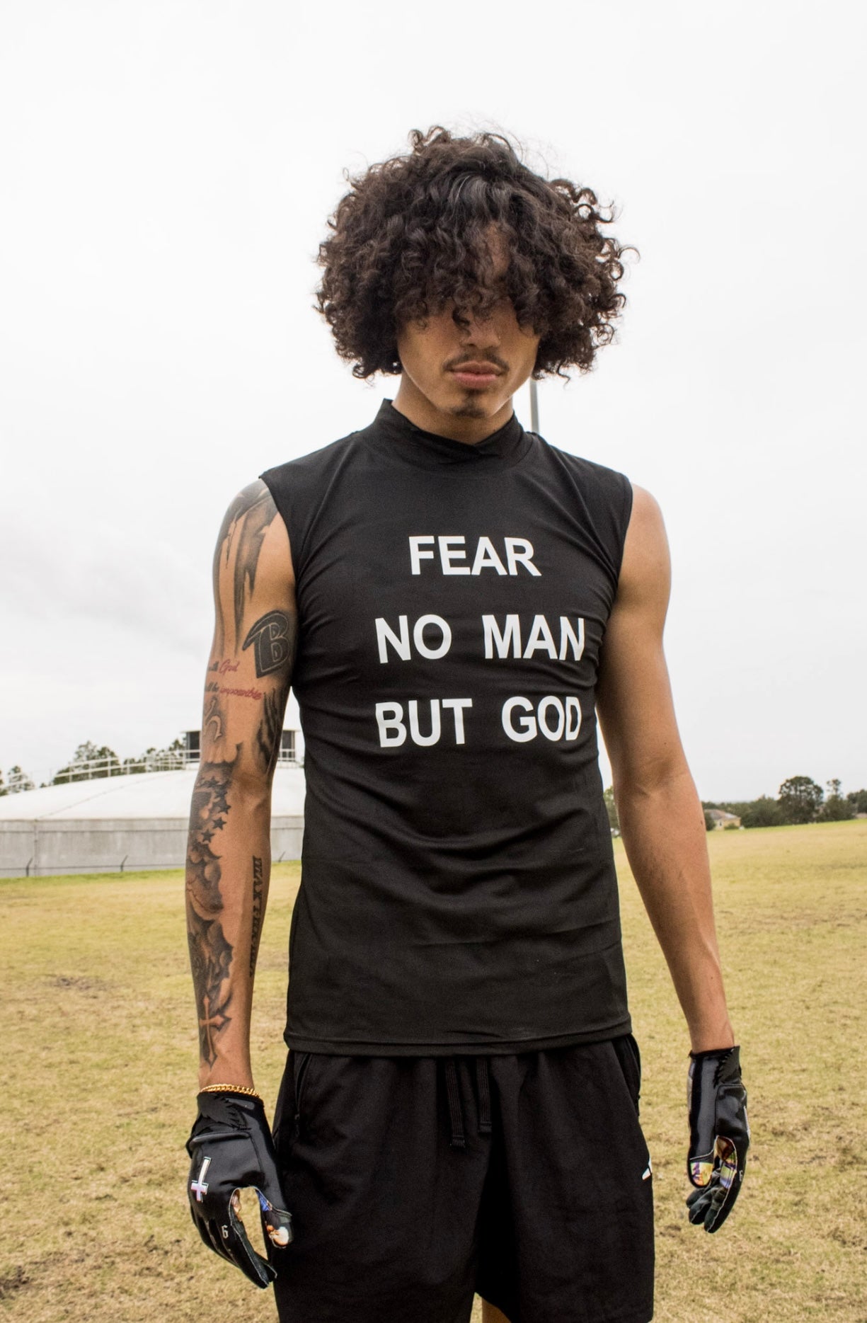 "Fear No Man But God" High Collar Sleeveless Compression Shirt