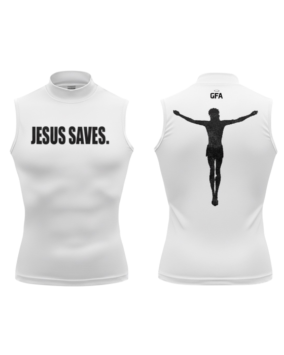 "JESUS SAVES" High Collar Sleeveless Compression Shirt